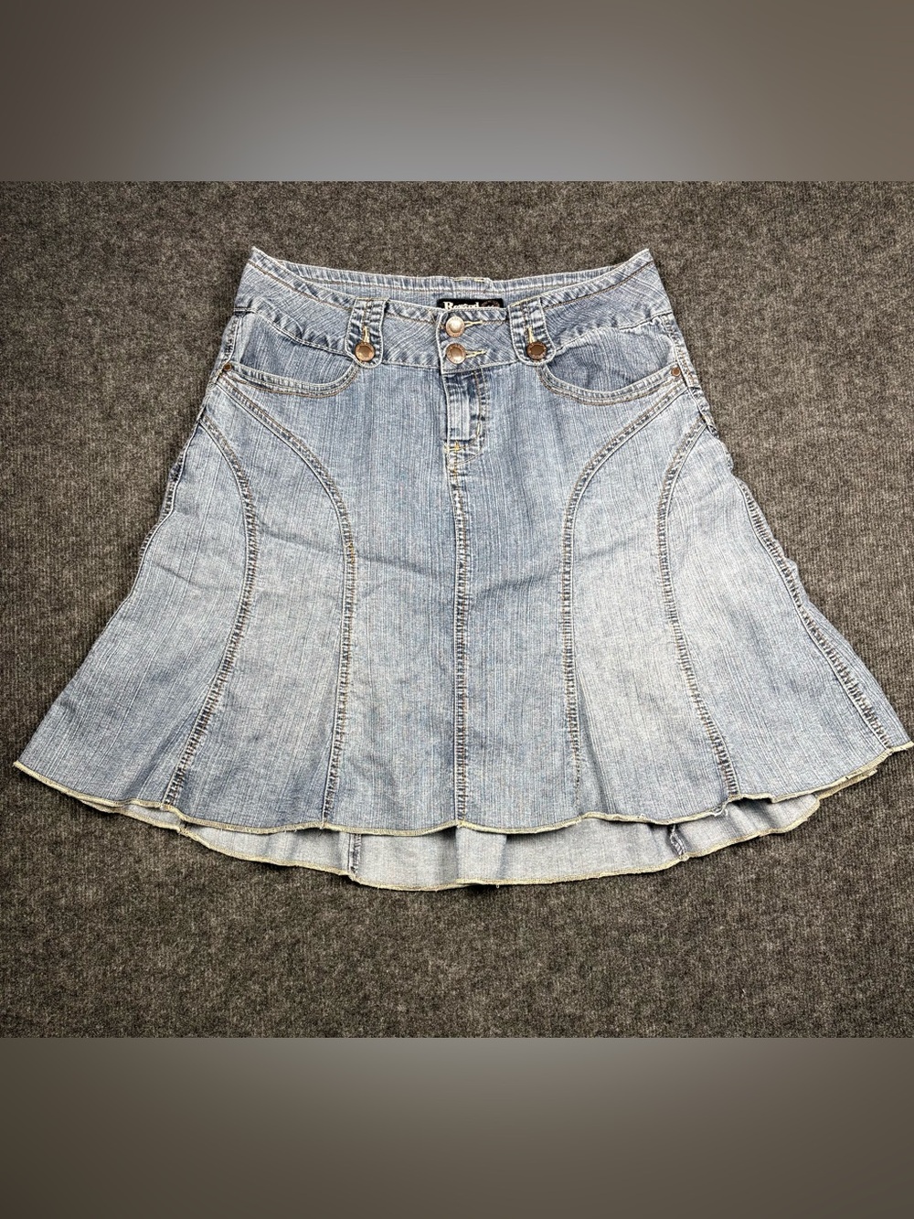 Rewind Light Wash Denim Flared A-Line Skirt